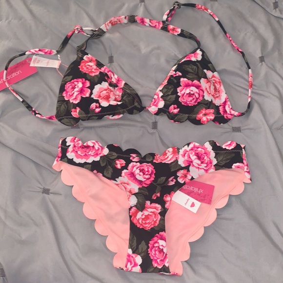 Pink Rose/Floral Xhilaration Bikini Set - Picture 5 of 5